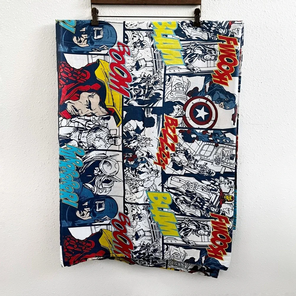 MARVEL AVENGERS Assemble Comic Panel Twin Flat Bed Sheet + Twin Fitted Sheet